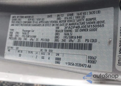 2014 Ford Fiesta Se from USA, damaged, VIN 3FADP4BJ0EM150565